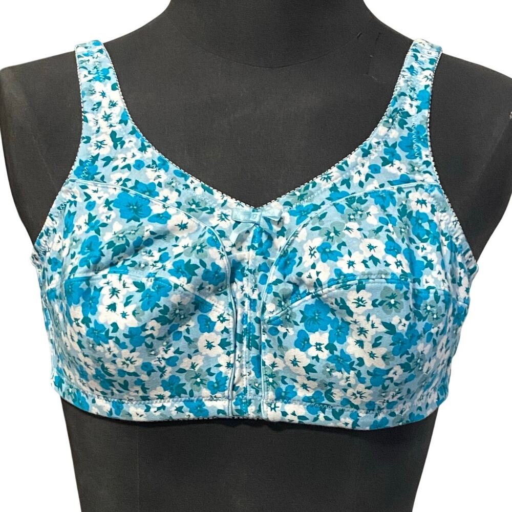 Comfort Choice Women's Bra 38B Blue White Floral Lightly Padded Adjustable